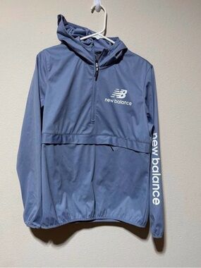 New Balance Blue Hooded Pullover 1/4 Zip Jacket LARGE